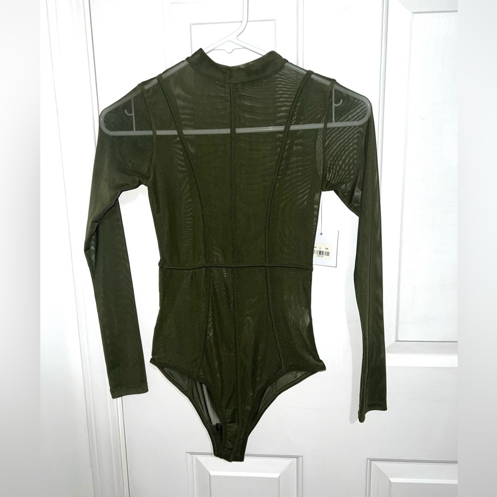 Olive Green Mesh Bodysuit from Hollywood Boutique NWT